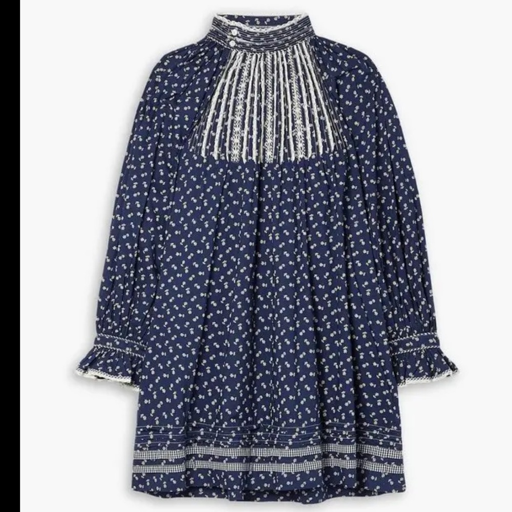 DOEN Beatrice Crochet Lacetrimmed Floralprint Cottonpoplin Mini Dress
